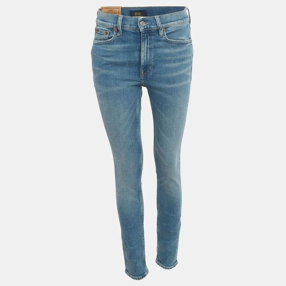 Polo Ralph Lauren Blue Denim The Tompkins Mid Rise Skinny Jeans M/waist 28